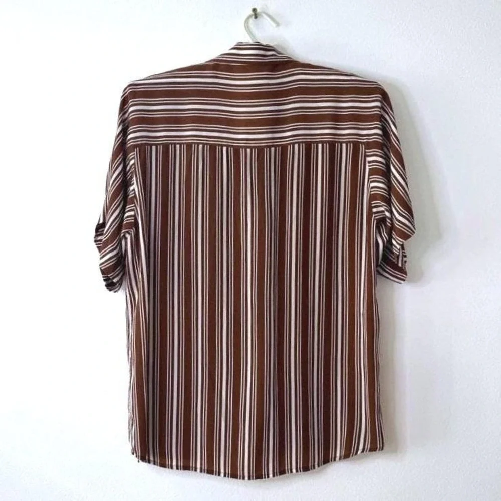 Vintage Christian Dior Brown/White Striped Blouse 90s Designer Womens Top - Picture 3 of 5